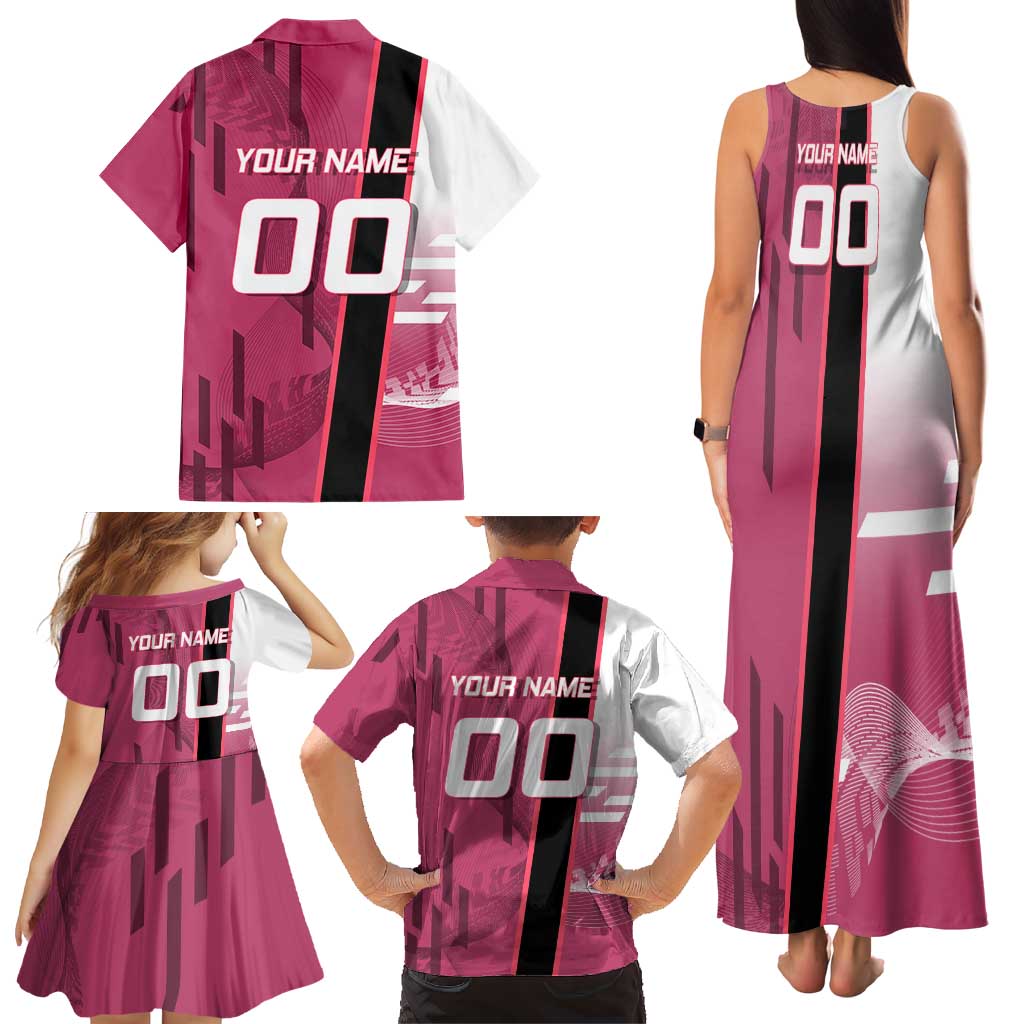 Personalized Nezuko Kamado Demon Slayer Badminton Cheerleader Family Matching Tank Maxi Dress and Hawaiian Shirt with Pom Poms and Pink White Graphic Design