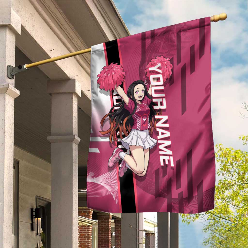 Personalized Nezuko Kamado Demon Slayer Badminton Cheerleader Garden Flag with Pom Poms and Pink White Graphic Design - The Mazicc