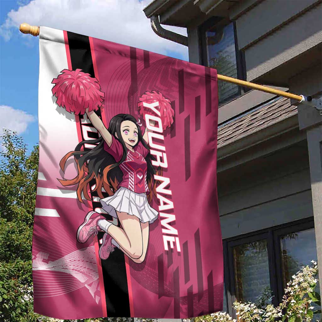Personalized Nezuko Kamado Demon Slayer Badminton Cheerleader Garden Flag with Pom Poms and Pink White Graphic Design - The Mazicc