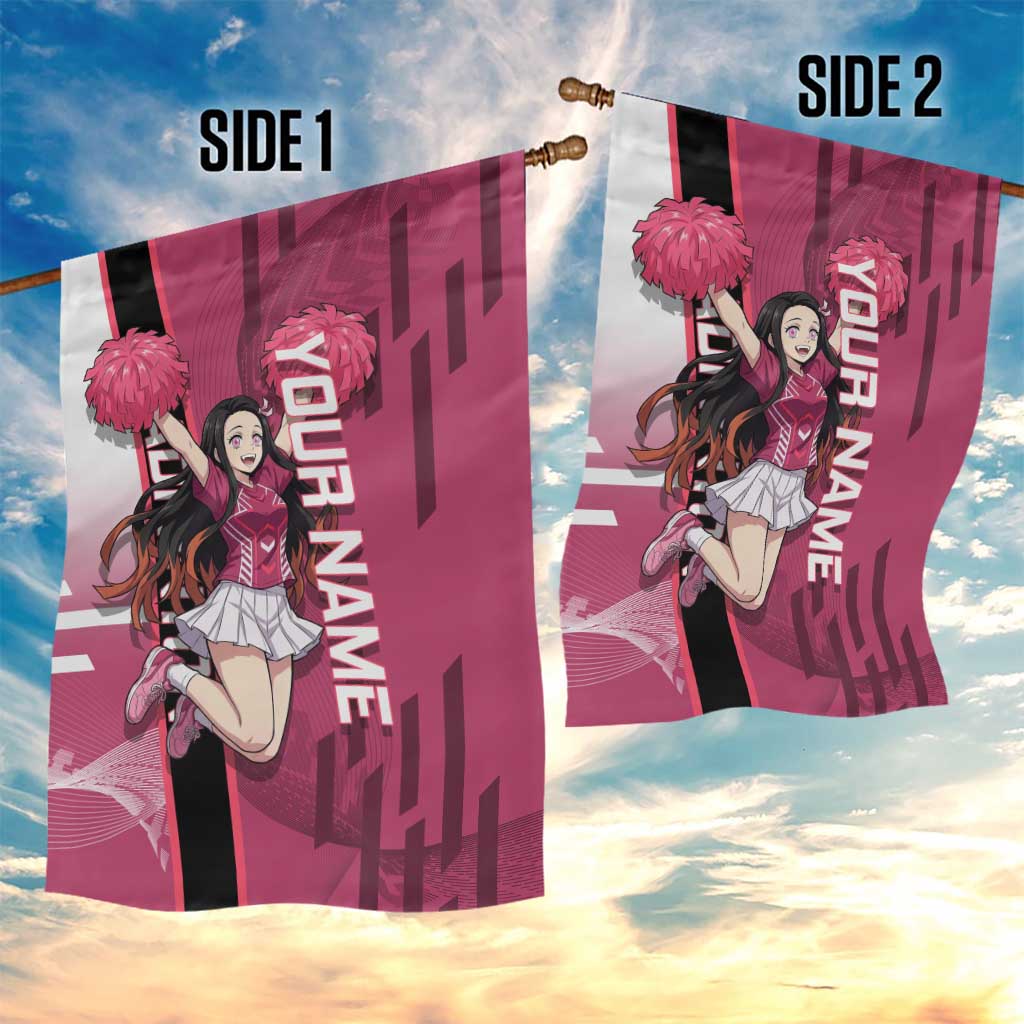 Personalized Nezuko Kamado Demon Slayer Badminton Cheerleader Garden Flag with Pom Poms and Pink White Graphic Design - The Mazicc