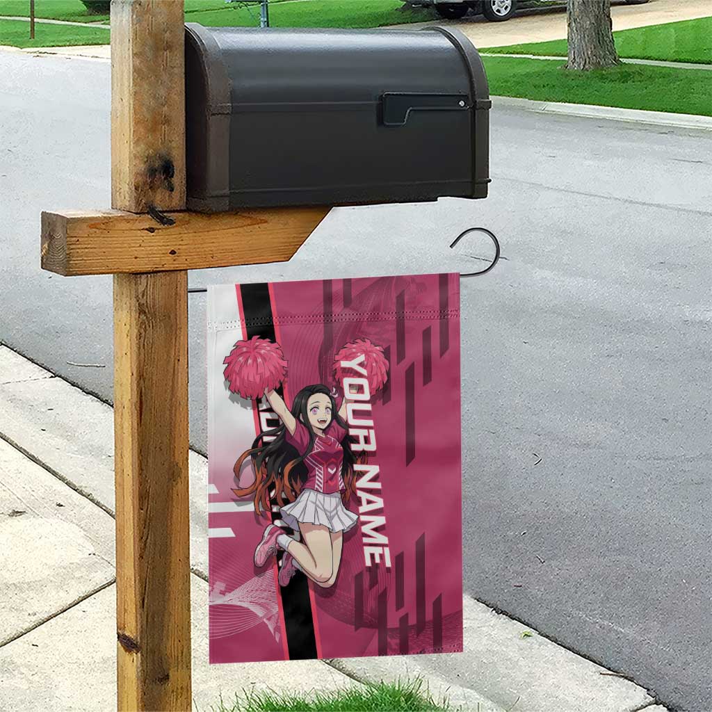 Personalized Nezuko Kamado Demon Slayer Badminton Cheerleader Garden Flag with Pom Poms and Pink White Graphic Design - The Mazicc