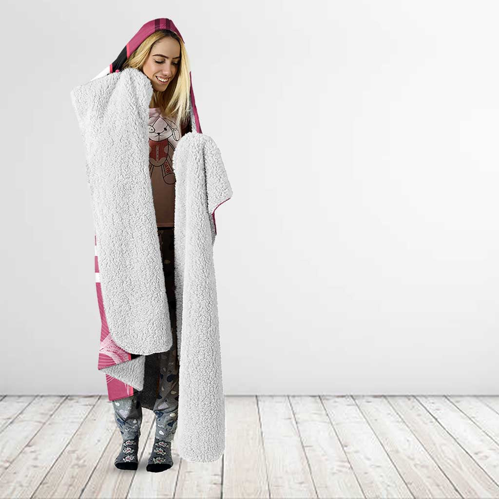 Personalized Nezuko Kamado Demon Slayer Badminton Cheerleader Hooded Blanket with Pom Poms and Pink White Graphic Design - The Mazicc