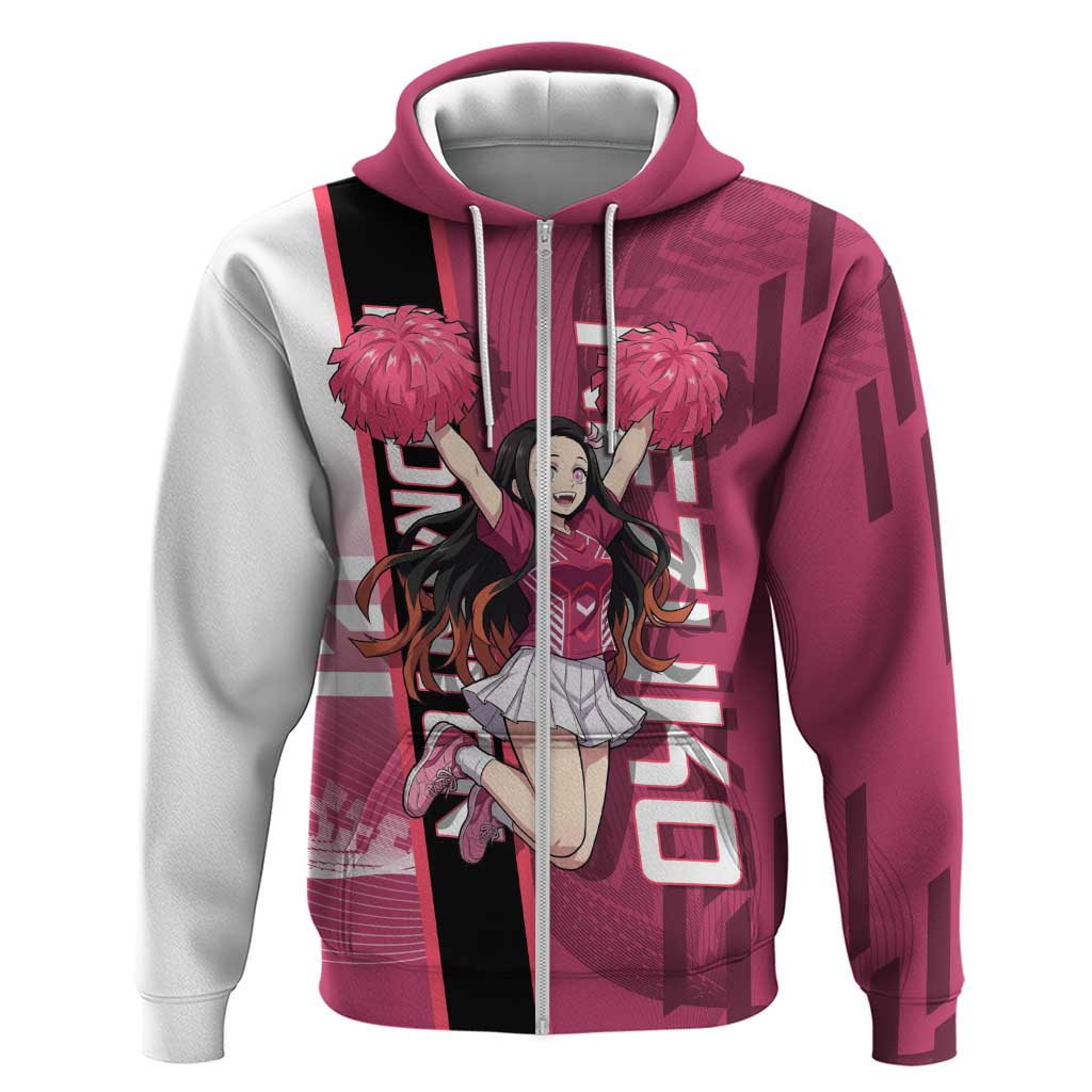 Personalized Nezuko Kamado Demon Slayer Badminton Cheerleader Hoodie with Pom Poms and Pink White Graphic Design - The Mazicc