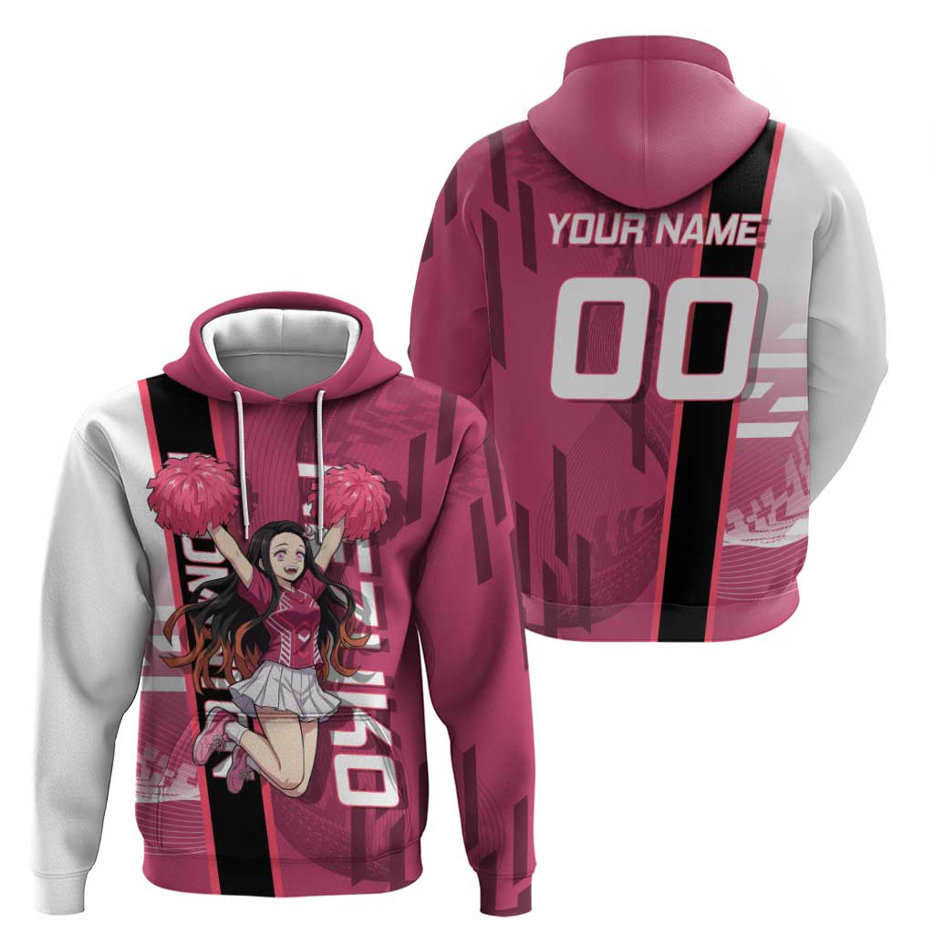 Personalized Nezuko Kamado Demon Slayer Badminton Cheerleader Hoodie with Pom Poms and Pink White Graphic Design - The Mazicc
