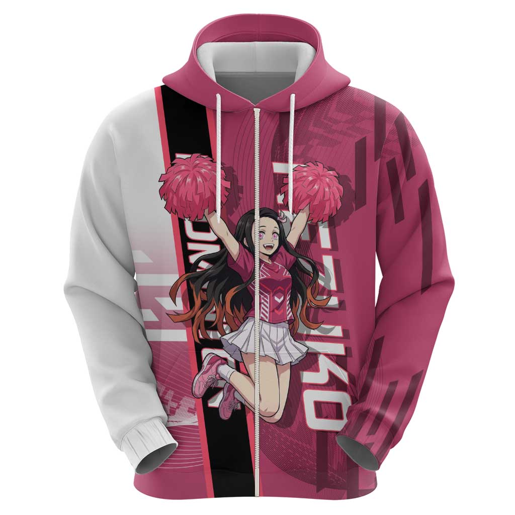 Personalized Nezuko Kamado Demon Slayer Badminton Cheerleader Hoodie with Pom Poms and Pink White Graphic Design - The Mazicc