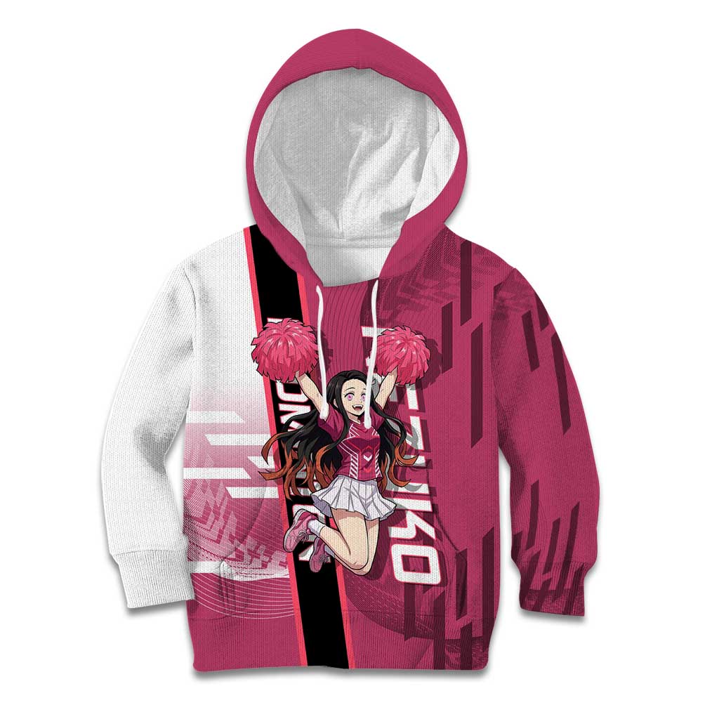 Personalized Nezuko Kamado Demon Slayer Badminton Cheerleader Kid Hoodie with Pom Poms and Pink White Graphic Design - The Mazicc