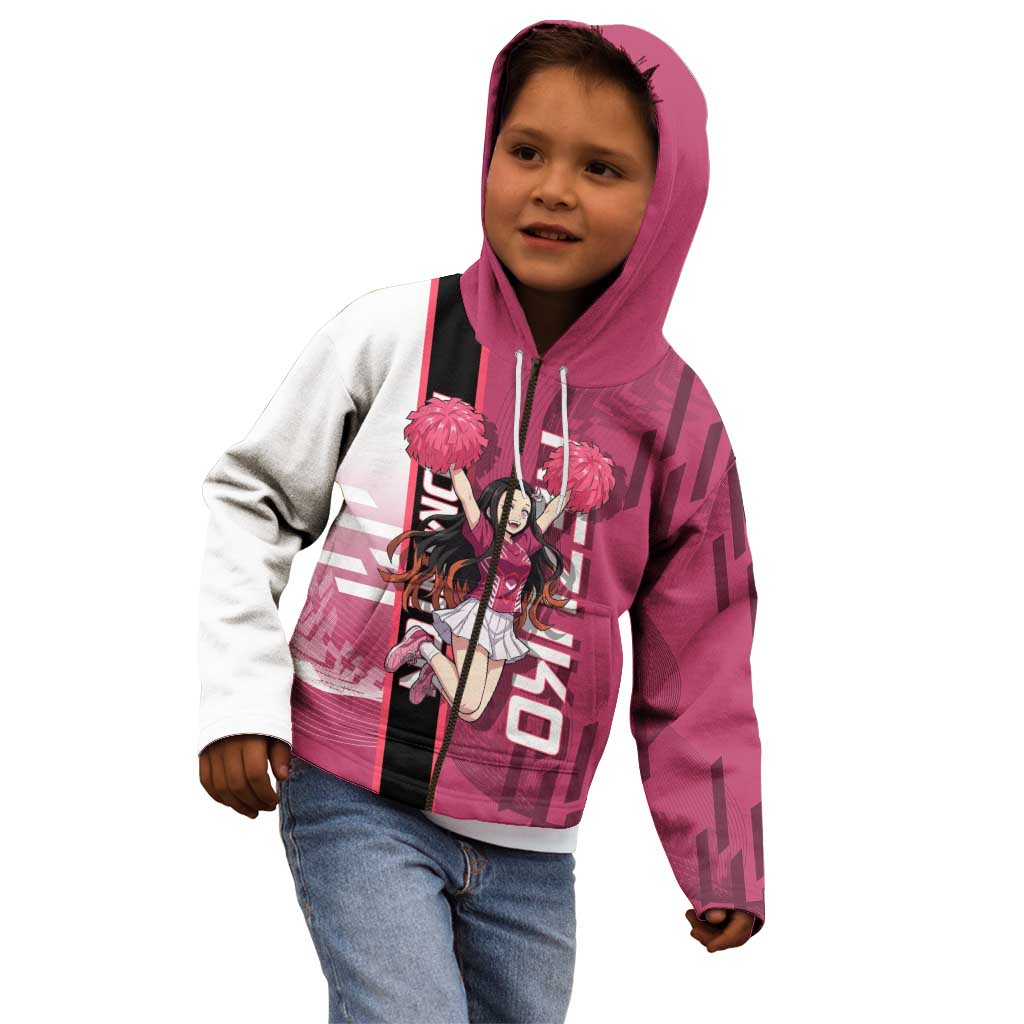 Personalized Nezuko Kamado Demon Slayer Badminton Cheerleader Kid Hoodie with Pom Poms and Pink White Graphic Design - The Mazicc