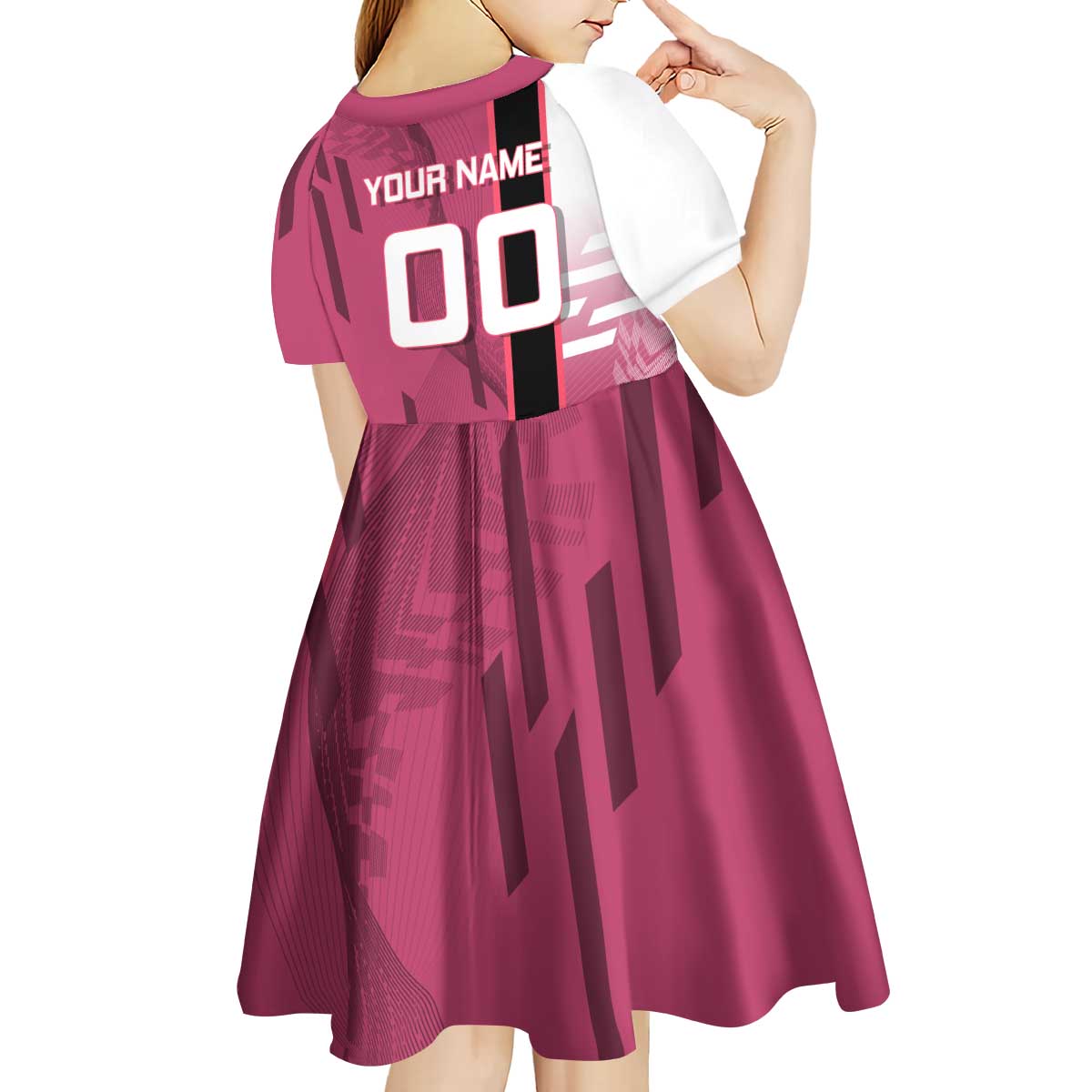 Personalized Nezuko Kamado Demon Slayer Badminton Cheerleader Kid Short Sleeve Dress with Pom Poms and Pink White Graphic Design - The Mazicc