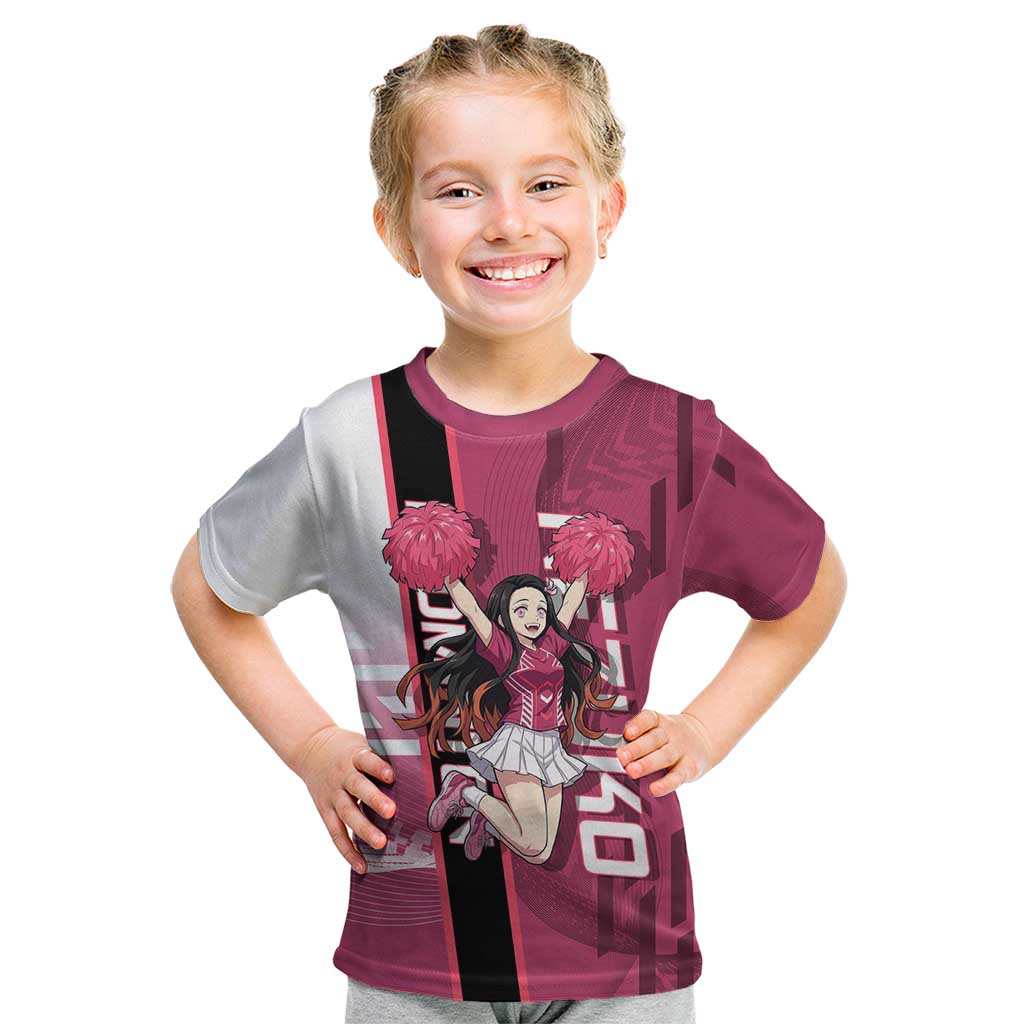 Personalized Nezuko Kamado Demon Slayer Badminton Cheerleader Kid T Shirt with Pom Poms and Pink White Graphic Design - The Mazicc