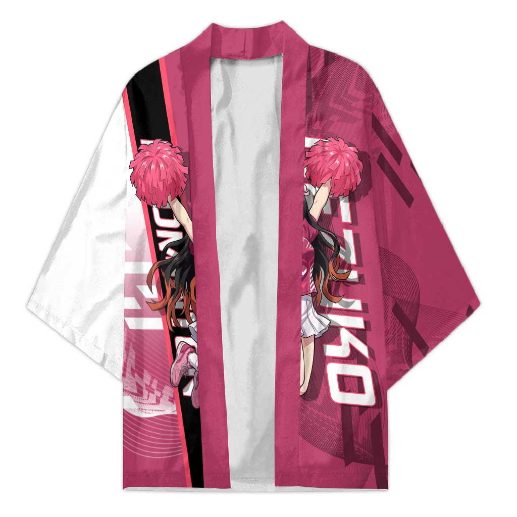 Personalized Nezuko Kamado Demon Slayer Badminton Cheerleader Kimono with Pom Poms and Pink White Graphic Design - The Mazicc