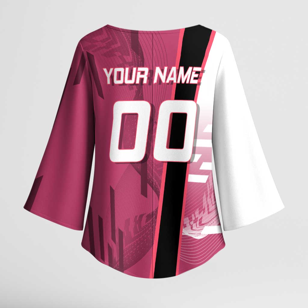 Personalized Nezuko Kamado Demon Slayer Badminton Cheerleader Kimono Sleeve Blouse with Pom Poms and Pink White Graphic Design - The Mazicc