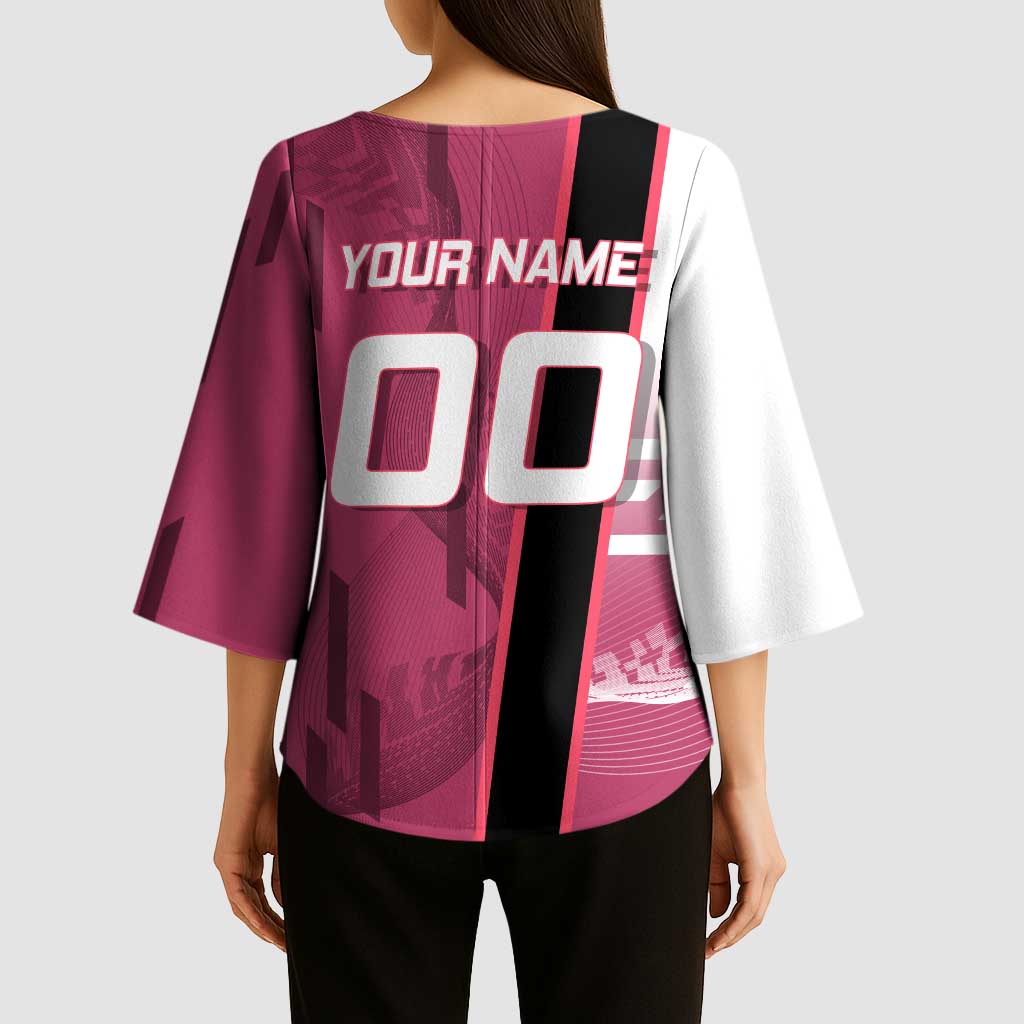 Personalized Nezuko Kamado Demon Slayer Badminton Cheerleader Kimono Sleeve Blouse with Pom Poms and Pink White Graphic Design - The Mazicc