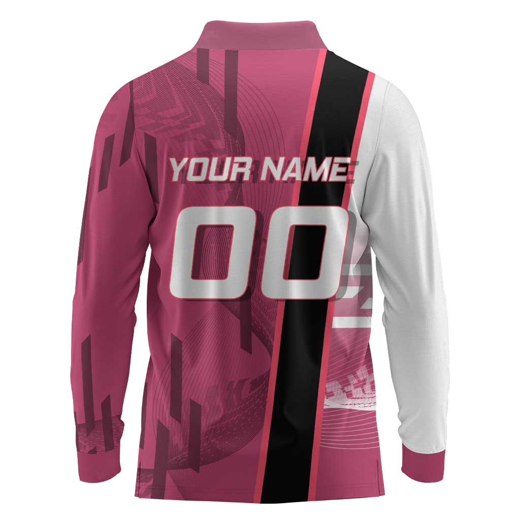 Personalized Nezuko Kamado Demon Slayer Badminton Cheerleader Long Sleeve Polo Shirt with Pom Poms and Pink White Graphic Design - The Mazicc