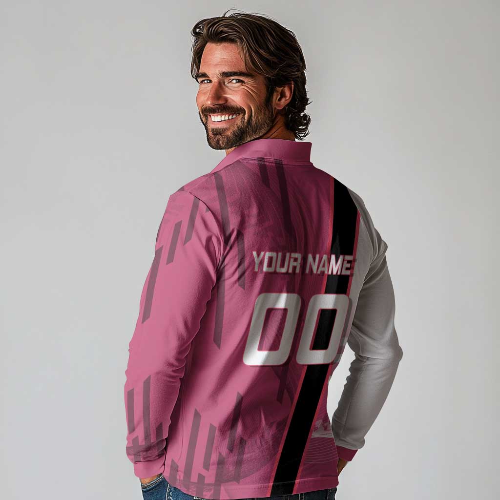 Personalized Nezuko Kamado Demon Slayer Badminton Cheerleader Long Sleeve Polo Shirt with Pom Poms and Pink White Graphic Design - The Mazicc