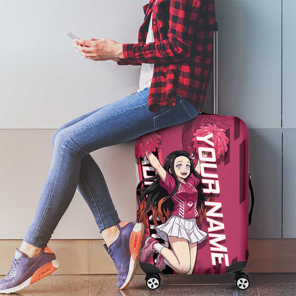 Personalized Nezuko Kamado Demon Slayer Badminton Cheerleader Luggage Cover with Pom Poms and Pink White Graphic Design - The Mazicc
