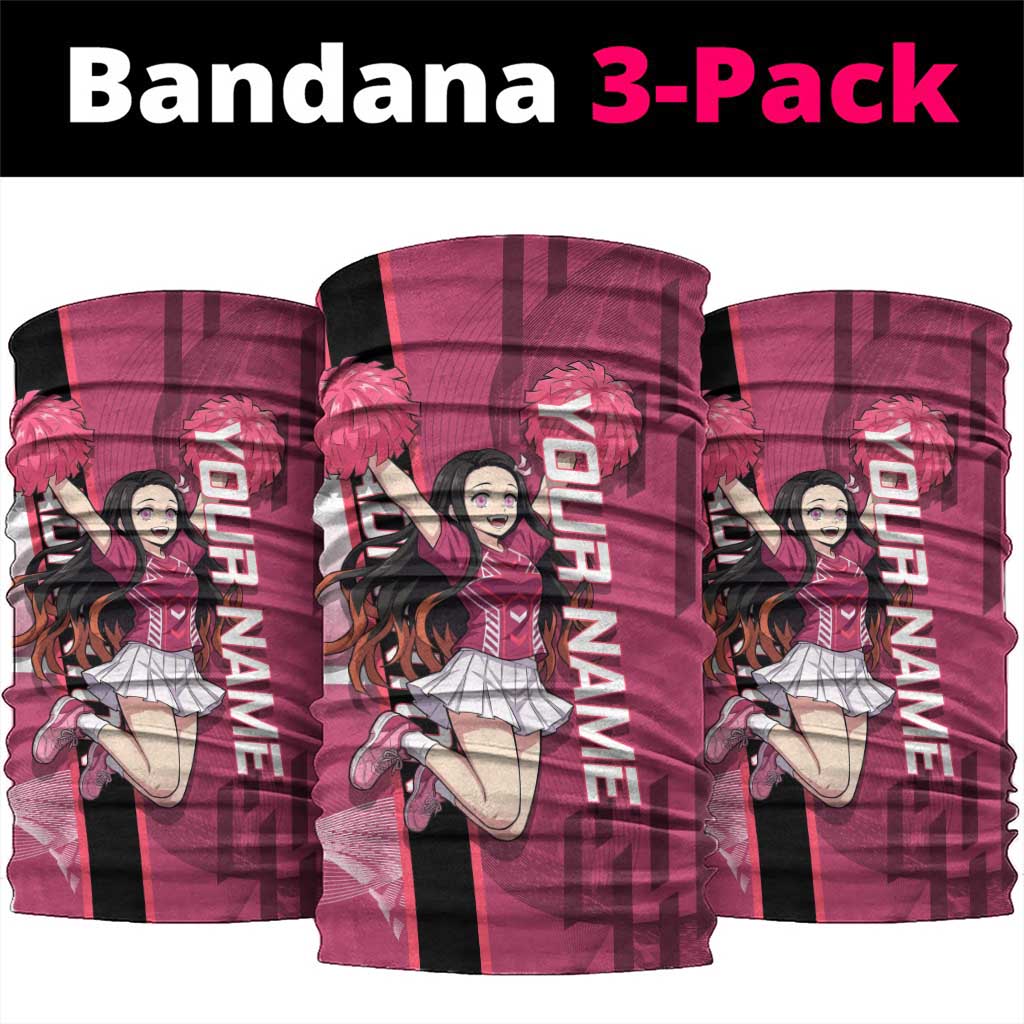 Personalized Nezuko Kamado Demon Slayer Badminton Cheerleader Neck Gaiter with Pom Poms and Pink White Graphic Design - The Mazicc