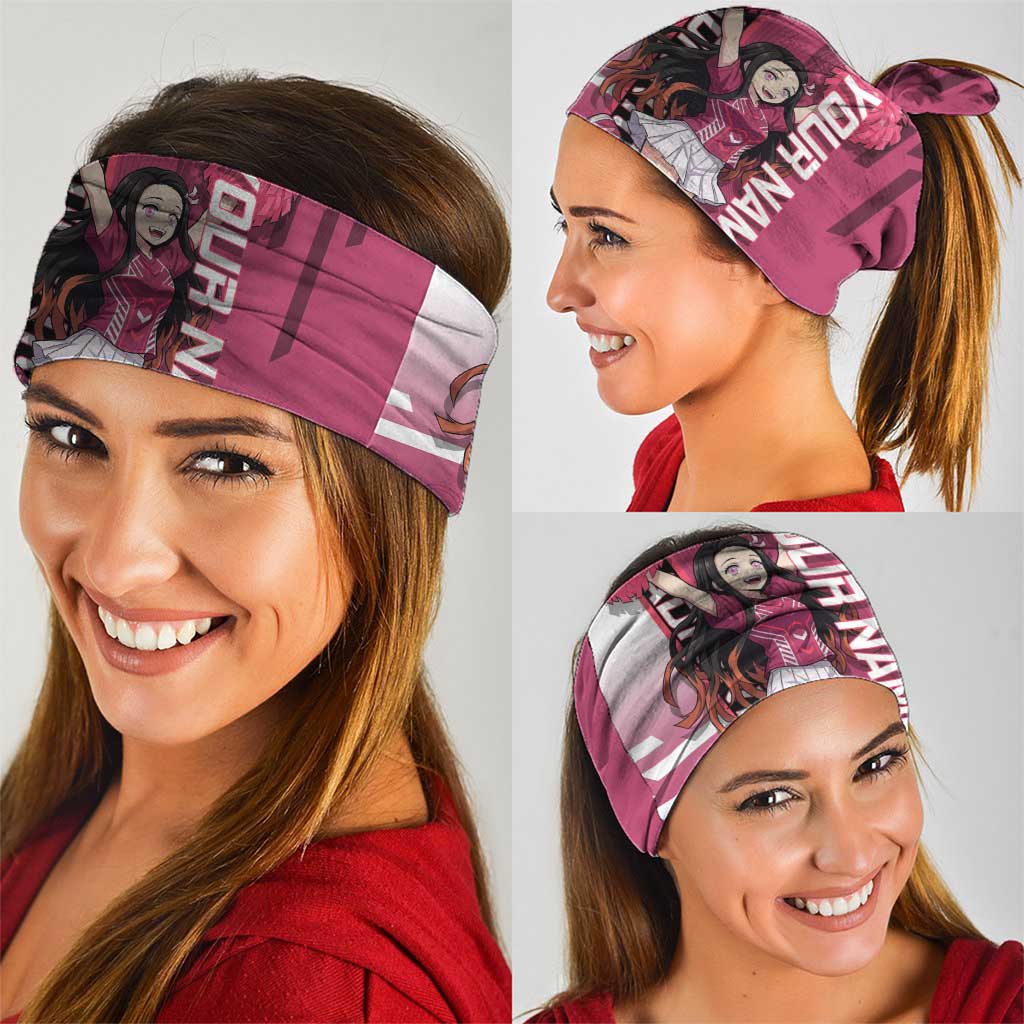 Personalized Nezuko Kamado Demon Slayer Badminton Cheerleader Neck Gaiter with Pom Poms and Pink White Graphic Design - The Mazicc