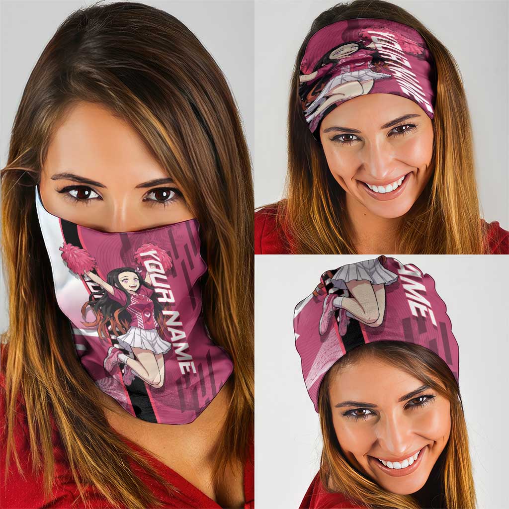 Personalized Nezuko Kamado Demon Slayer Badminton Cheerleader Neck Gaiter with Pom Poms and Pink White Graphic Design - The Mazicc