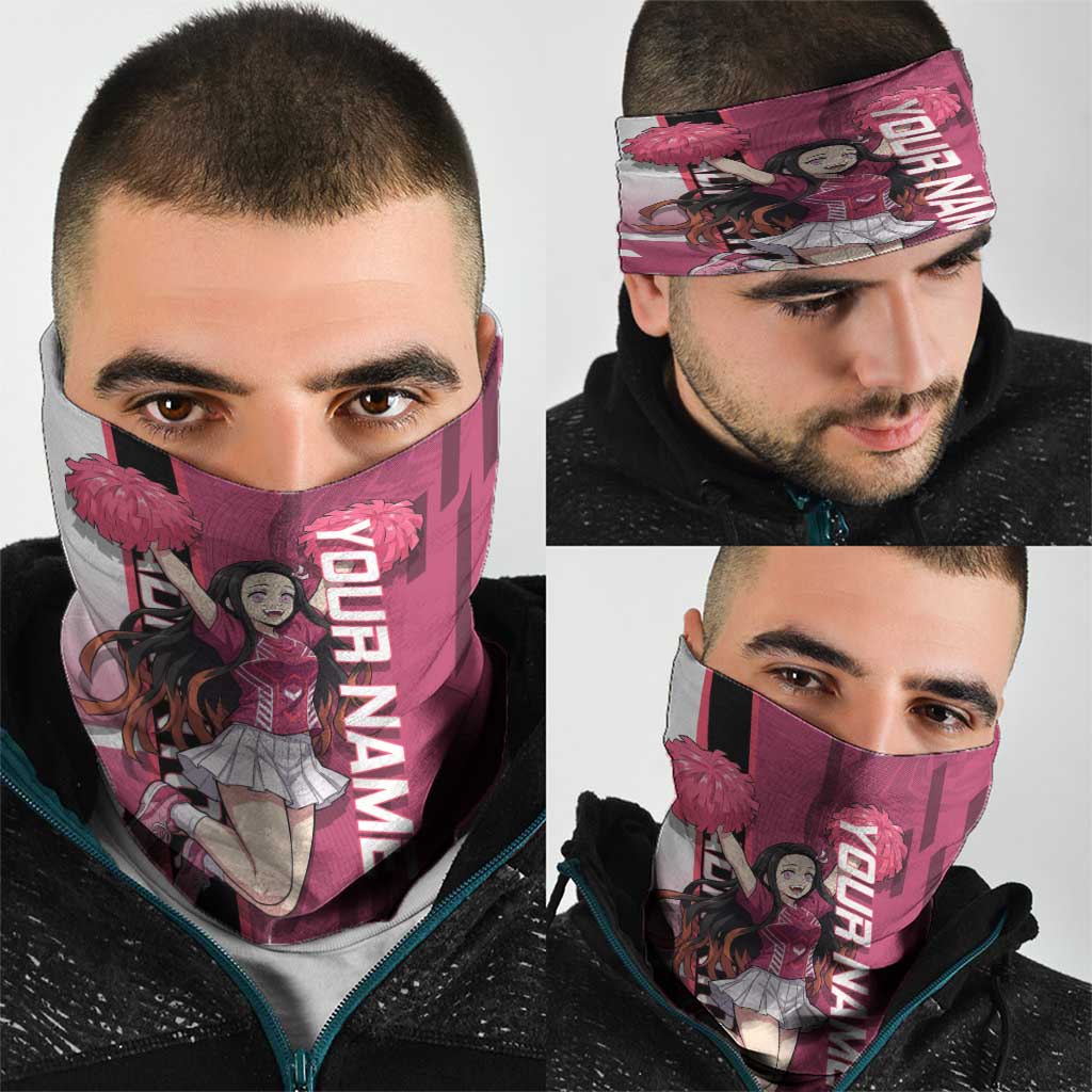 Personalized Nezuko Kamado Demon Slayer Badminton Cheerleader Neck Gaiter with Pom Poms and Pink White Graphic Design - The Mazicc