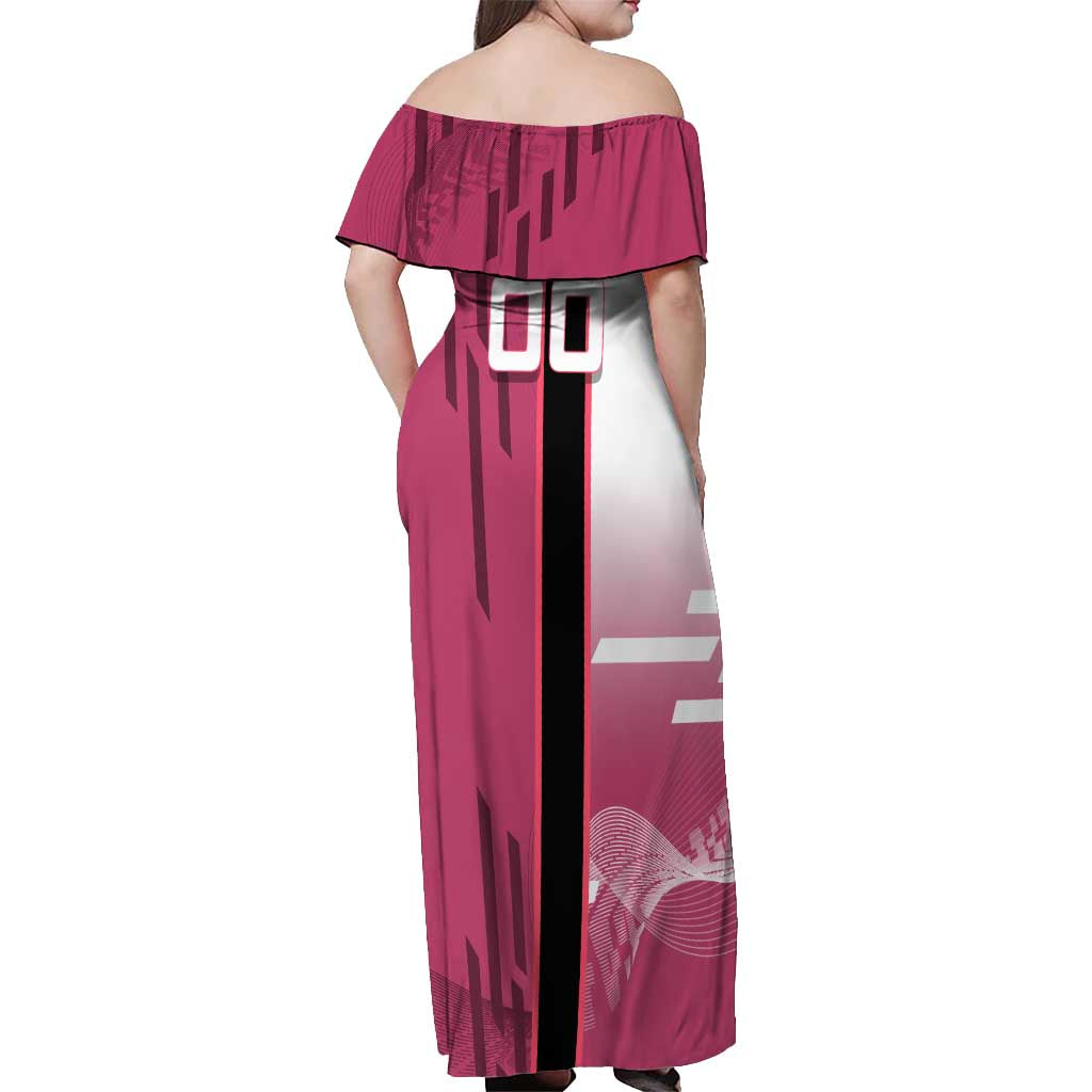 Personalized Nezuko Kamado Demon Slayer Badminton Cheerleader Off Shoulder Maxi Dress with Pom Poms and Pink White Graphic Design - The Mazicc