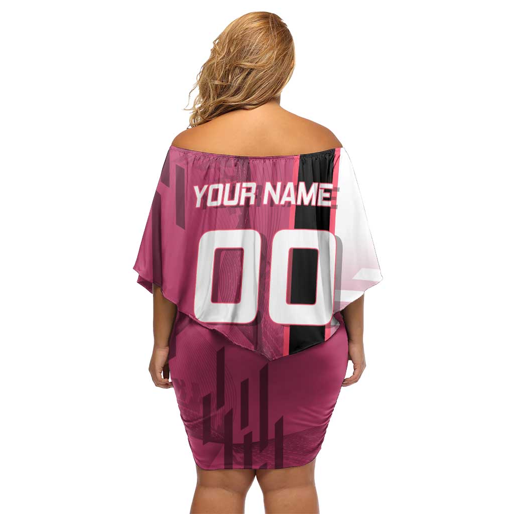 Personalized Nezuko Kamado Demon Slayer Badminton Cheerleader Off Shoulder Short Dress with Pom Poms and Pink White Graphic Design - The Mazicc
