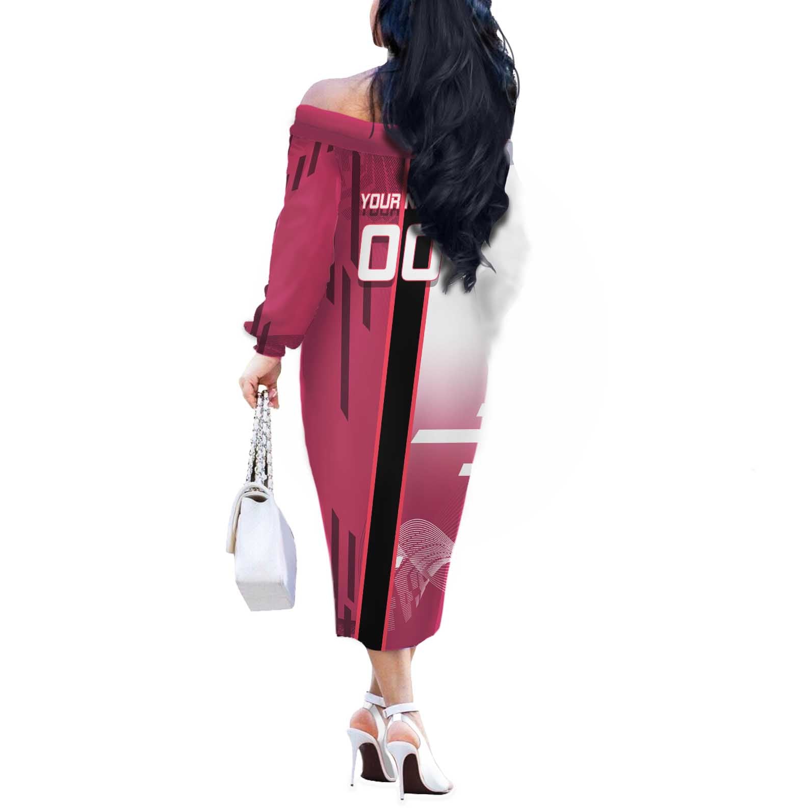 Personalized Nezuko Kamado Demon Slayer Badminton Cheerleader Off The Shoulder Long Sleeve Dress with Pom Poms and Pink White Graphic Design - The Mazicc