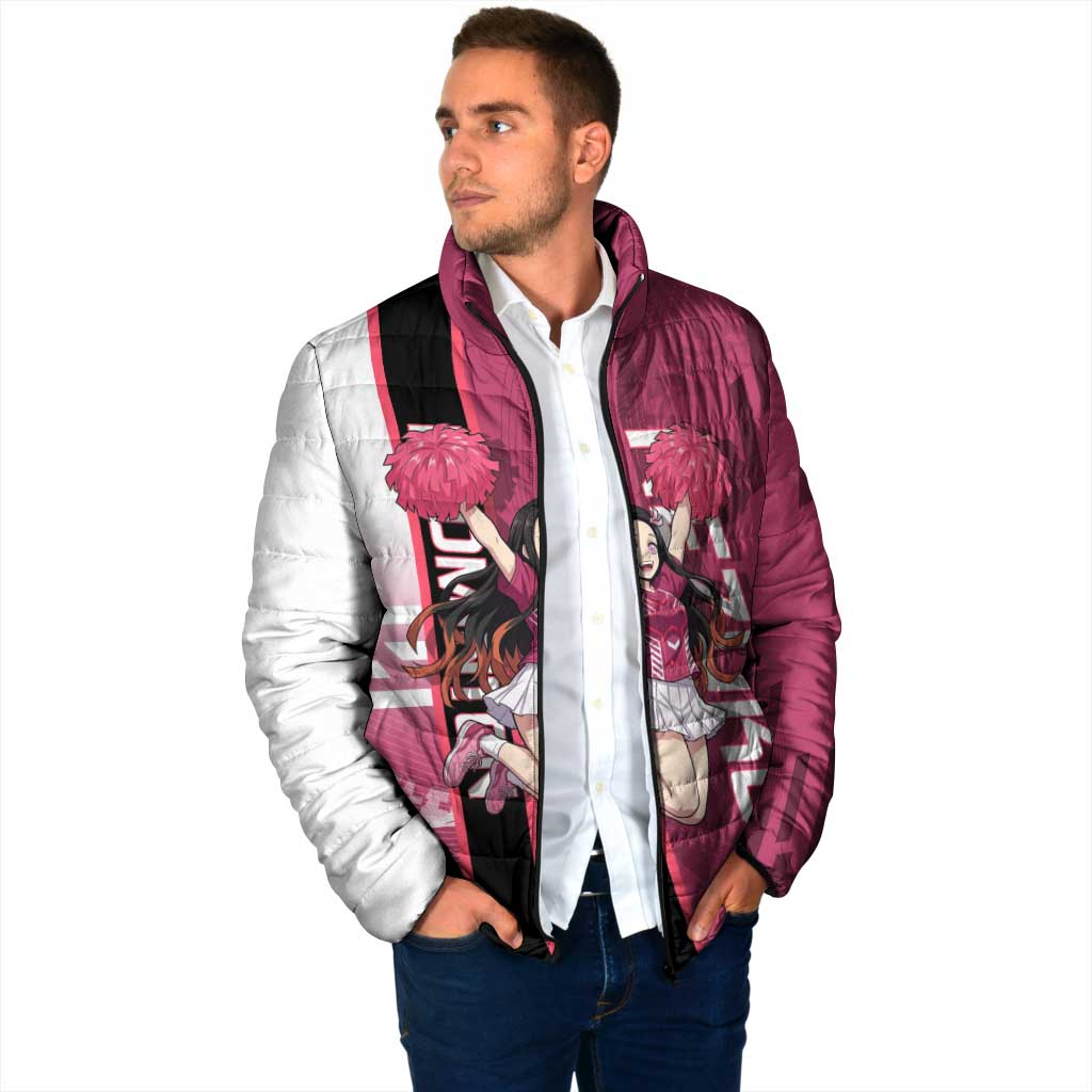 Personalized Nezuko Kamado Demon Slayer Badminton Cheerleader Padded Jacket with Pom Poms and Pink White Graphic Design - The Mazicc
