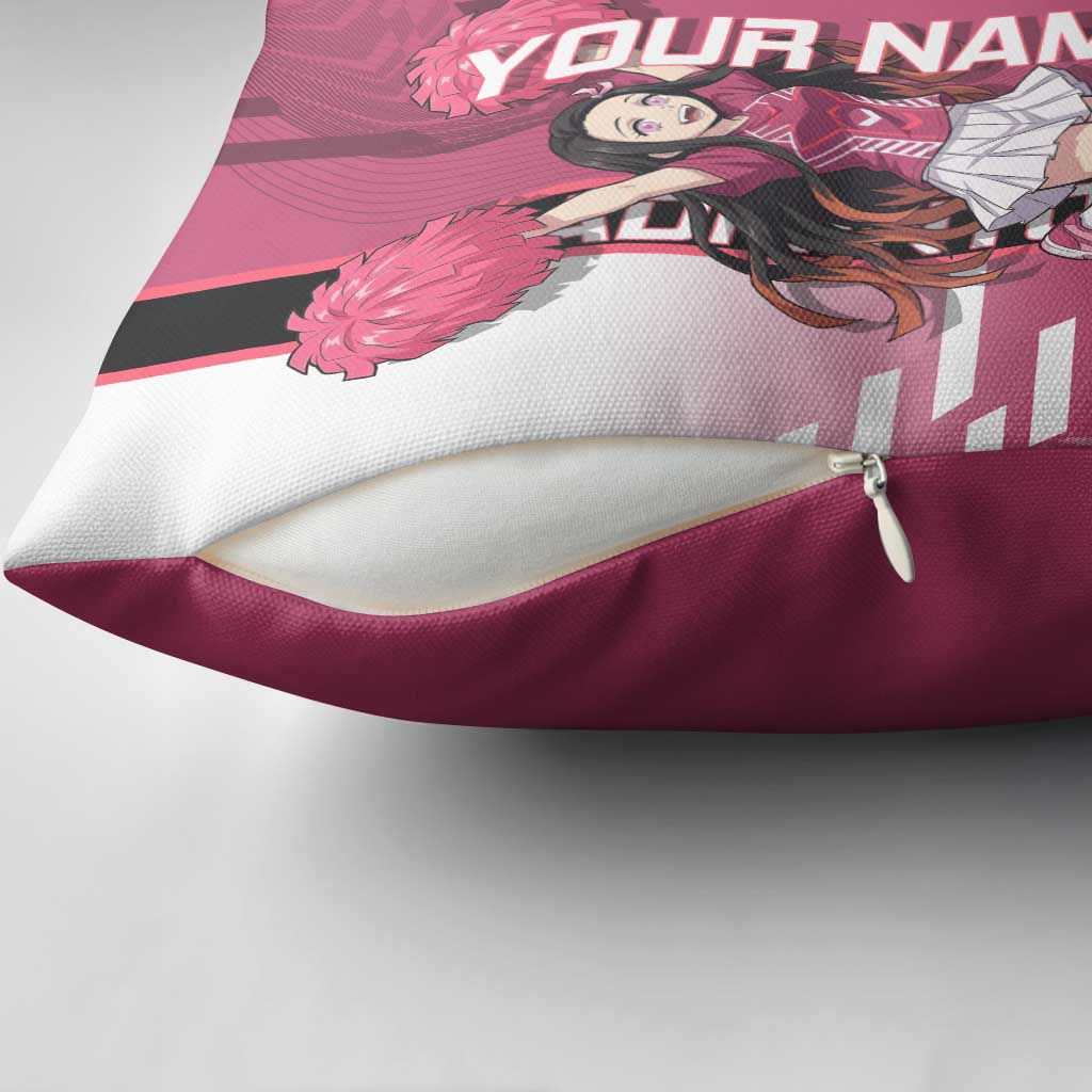Personalized Nezuko Kamado Demon Slayer Badminton Cheerleader Pillow Cover with Pom Poms and Pink White Graphic Design - The Mazicc