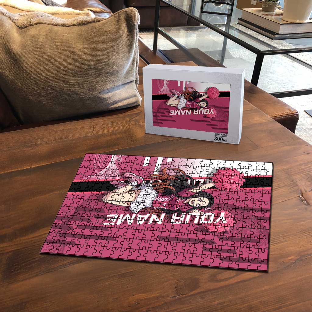Personalized Nezuko Kamado Demon Slayer Badminton Cheerleader Puzzle with Pom Poms and Pink White Graphic Design - The Mazicc