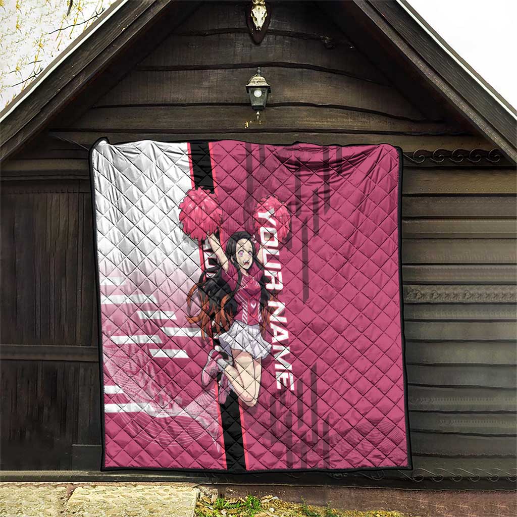 Personalized Nezuko Kamado Demon Slayer Badminton Cheerleader Quilt with Pom Poms and Pink White Graphic Design - The Mazicc