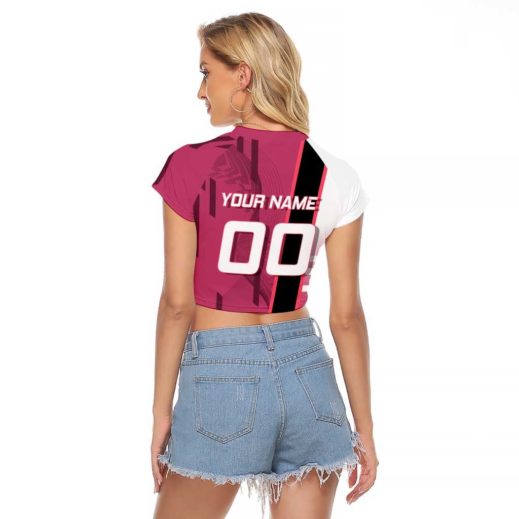 Personalized Nezuko Kamado Demon Slayer Badminton Cheerleader Raglan Cropped T Shirt with Pom Poms and Pink White Graphic Design - The Mazicc