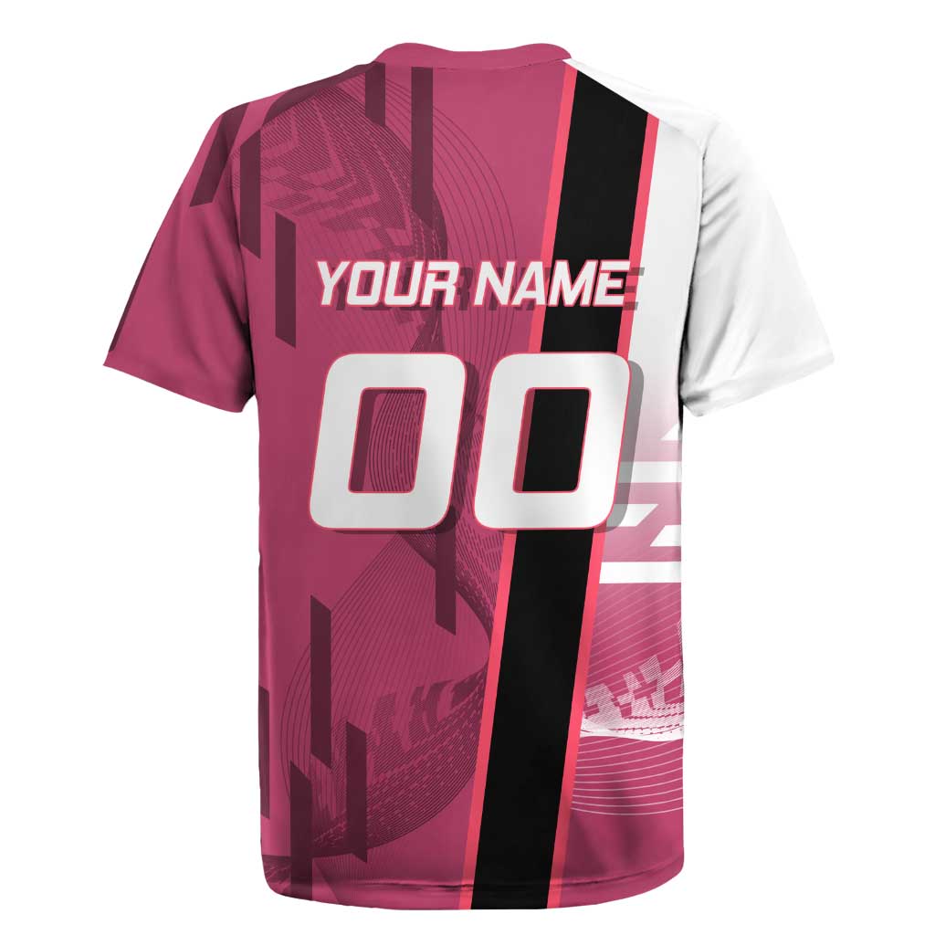 Personalized Nezuko Kamado Demon Slayer Badminton Cheerleader Rugby Jersey with Pom Poms and Pink White Graphic Design - The Mazicc