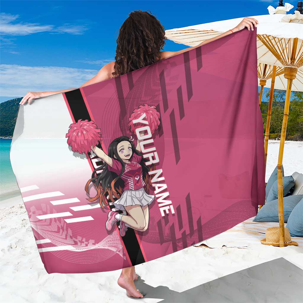 Personalized Nezuko Kamado Demon Slayer Badminton Cheerleader Sarong with Pom Poms and Pink White Graphic Design - The Mazicc