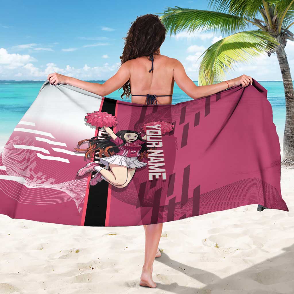 Personalized Nezuko Kamado Demon Slayer Badminton Cheerleader Sarong with Pom Poms and Pink White Graphic Design - The Mazicc