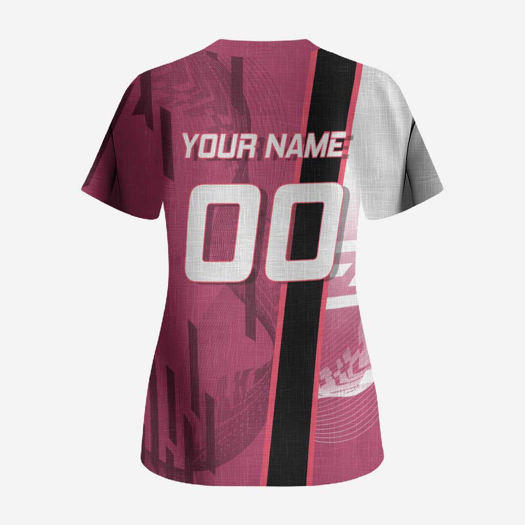 Personalized Nezuko Kamado Demon Slayer Badminton Cheerleader Scrub Top with Pom Poms and Pink White Graphic Design - The Mazicc