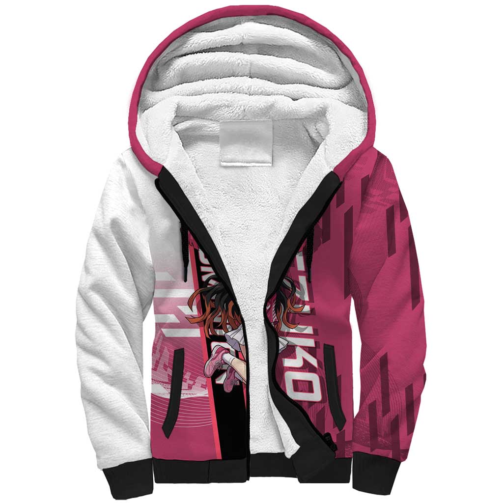 Personalized Nezuko Kamado Demon Slayer Badminton Cheerleader Sherpa Hoodie with Pom Poms and Pink White Graphic Design - The Mazicc