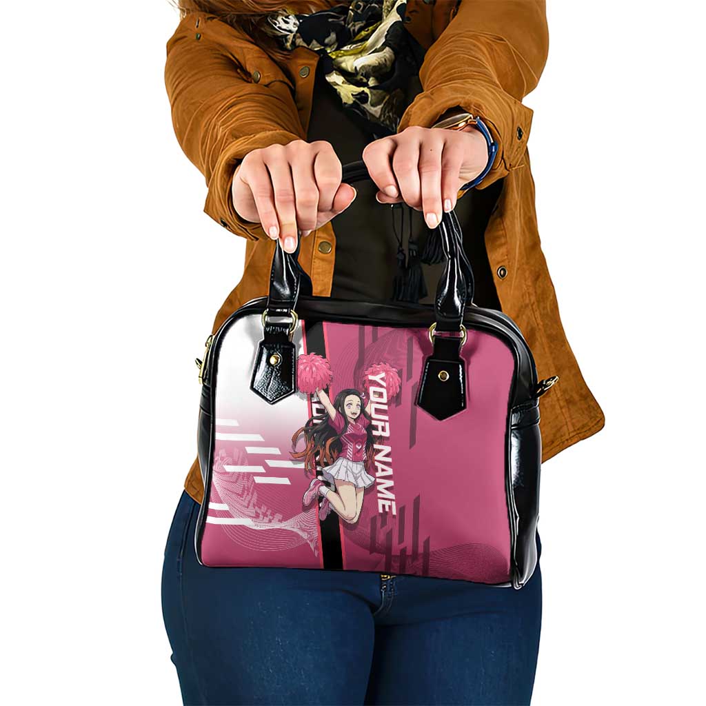 Personalized Nezuko Kamado Demon Slayer Badminton Cheerleader Shoulder Handbag with Pom Poms and Pink White Graphic Design - The Mazicc