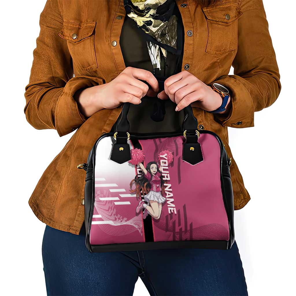 Personalized Nezuko Kamado Demon Slayer Badminton Cheerleader Shoulder Handbag with Pom Poms and Pink White Graphic Design - The Mazicc
