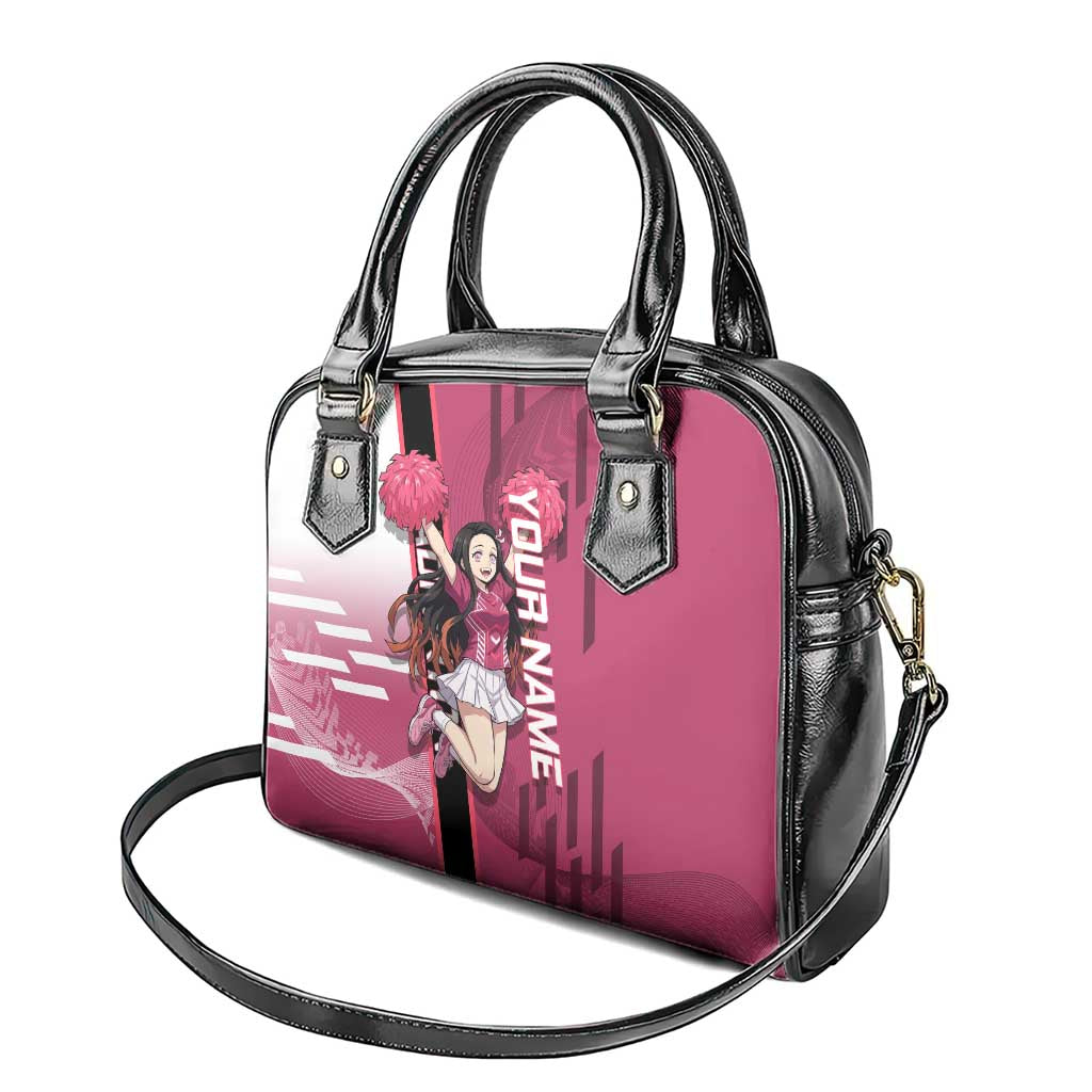 Personalized Nezuko Kamado Demon Slayer Badminton Cheerleader Shoulder Handbag with Pom Poms and Pink White Graphic Design - The Mazicc