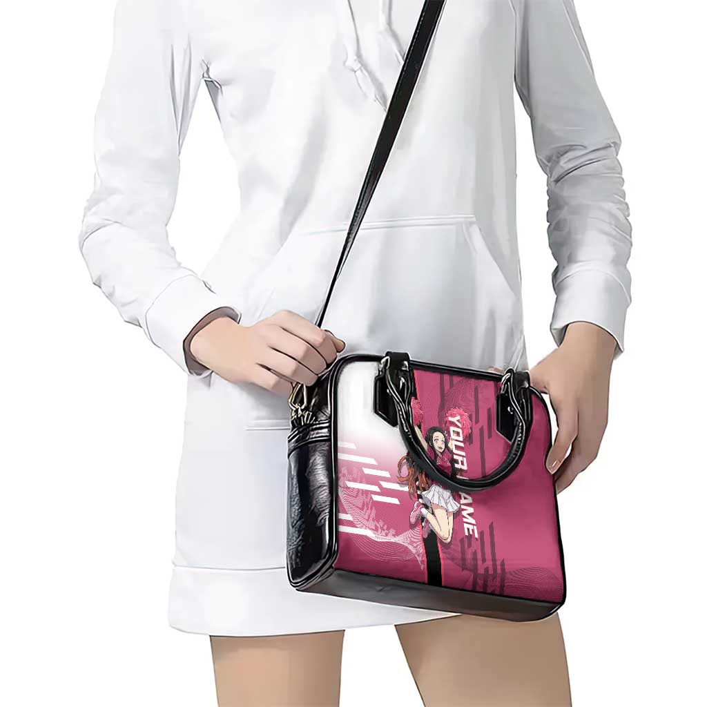 Personalized Nezuko Kamado Demon Slayer Badminton Cheerleader Shoulder Handbag with Pom Poms and Pink White Graphic Design - The Mazicc