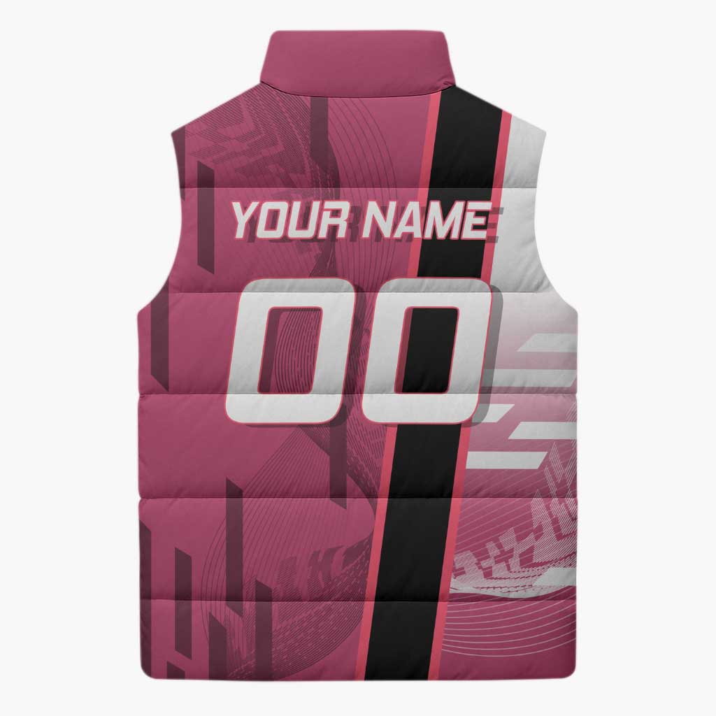 Personalized Nezuko Kamado Demon Slayer Badminton Cheerleader Sleeveless Puffer Jacket with Pom Poms and Pink White Graphic Design - The Mazicc