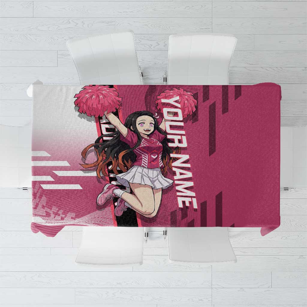 Personalized Nezuko Kamado Demon Slayer Badminton Cheerleader Tablecloth with Pom Poms and Pink White Graphic Design - The Mazicc