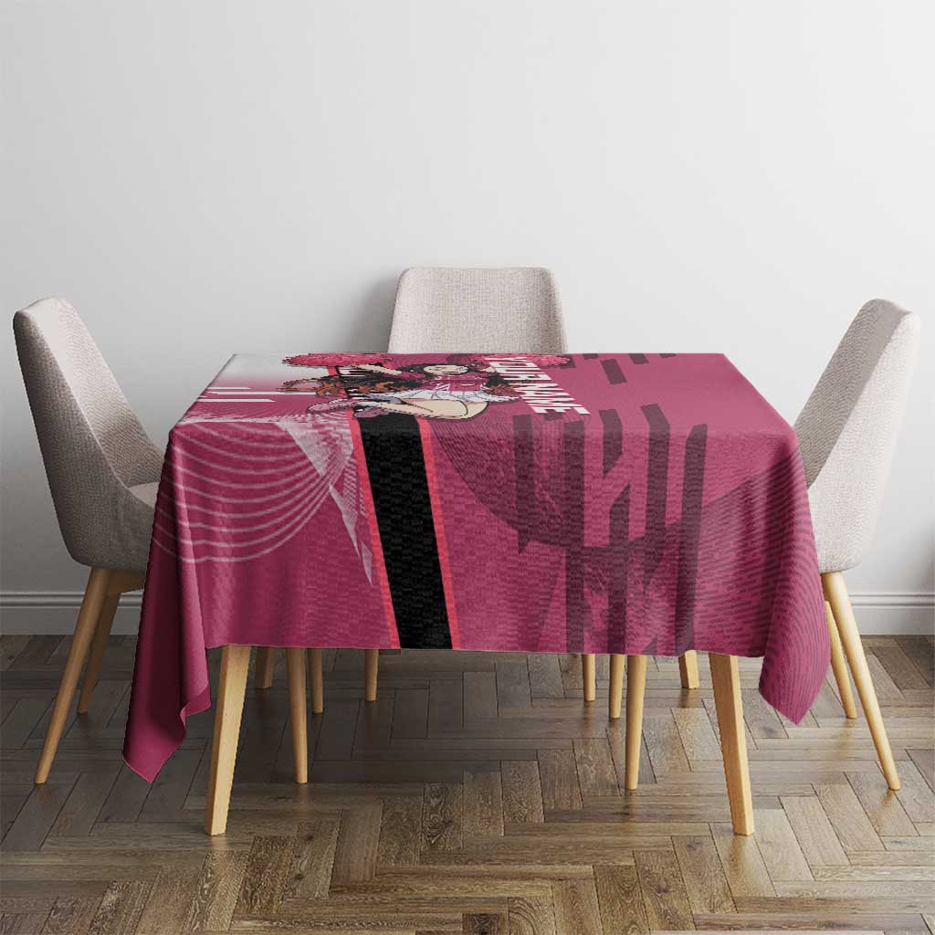 Personalized Nezuko Kamado Demon Slayer Badminton Cheerleader Tablecloth with Pom Poms and Pink White Graphic Design - The Mazicc