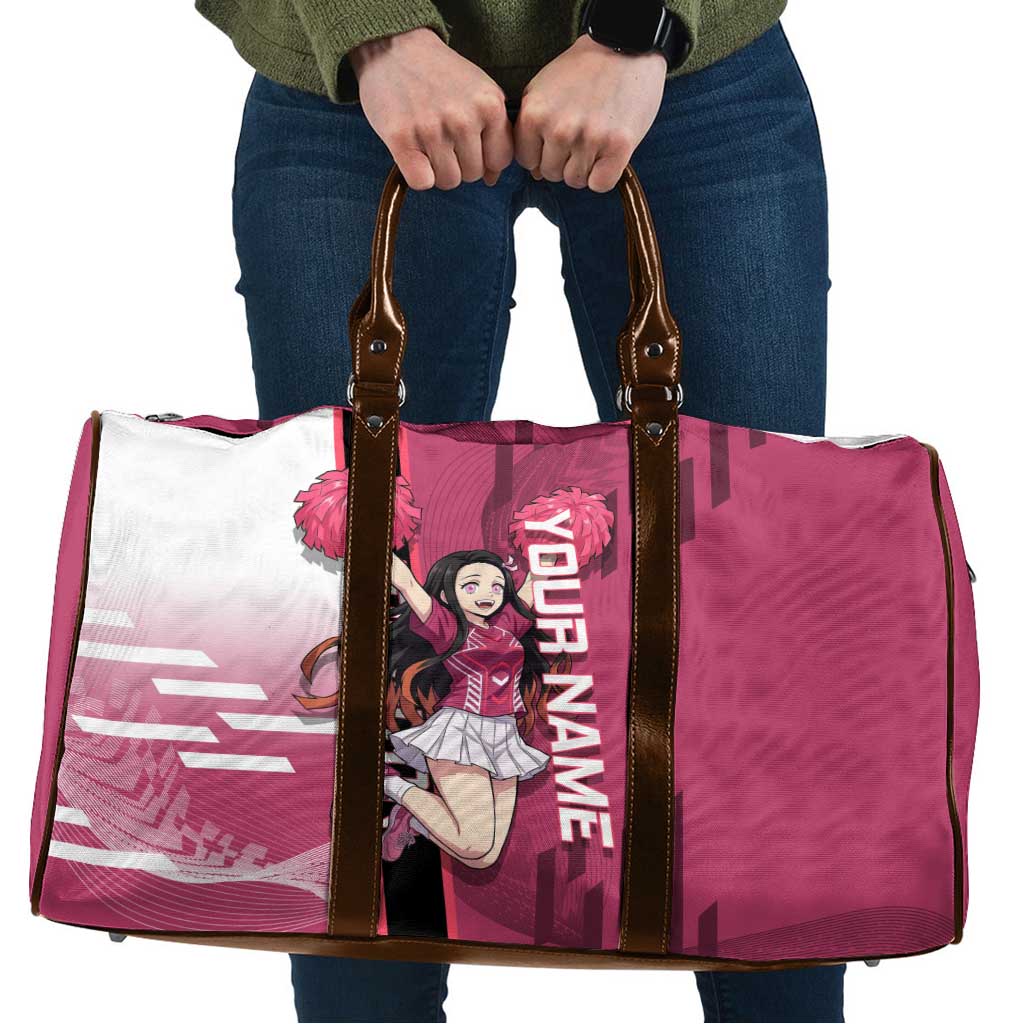 Personalized Nezuko Kamado Demon Slayer Badminton Cheerleader Travel Bag with Pom Poms and Pink White Graphic Design - The Mazicc