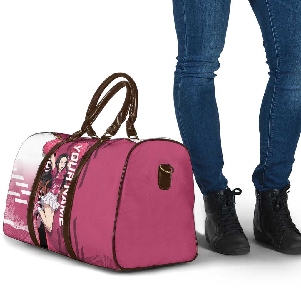Personalized Nezuko Kamado Demon Slayer Badminton Cheerleader Travel Bag with Pom Poms and Pink White Graphic Design - The Mazicc