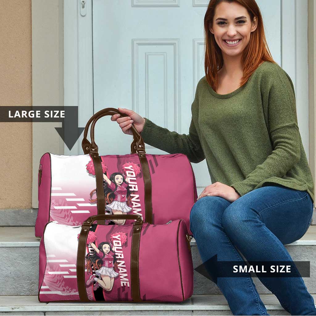 Personalized Nezuko Kamado Demon Slayer Badminton Cheerleader Travel Bag with Pom Poms and Pink White Graphic Design - The Mazicc