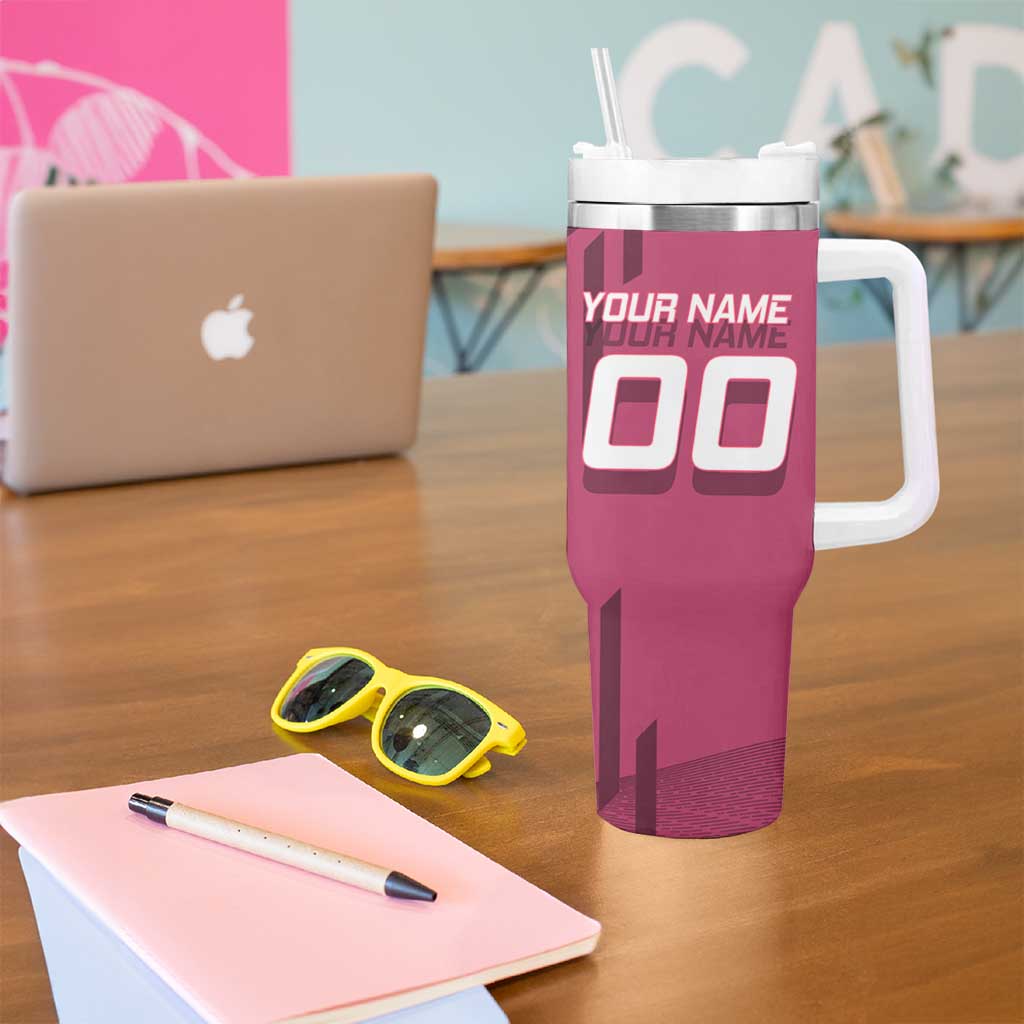 Personalized Nezuko Kamado Demon Slayer Badminton Cheerleader Tumbler With Handle with Pom Poms and Pink White Graphic Design - The Mazicc