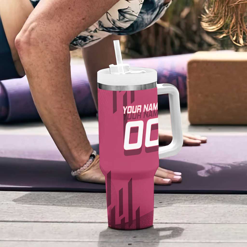 Personalized Nezuko Kamado Demon Slayer Badminton Cheerleader Tumbler With Handle with Pom Poms and Pink White Graphic Design - The Mazicc
