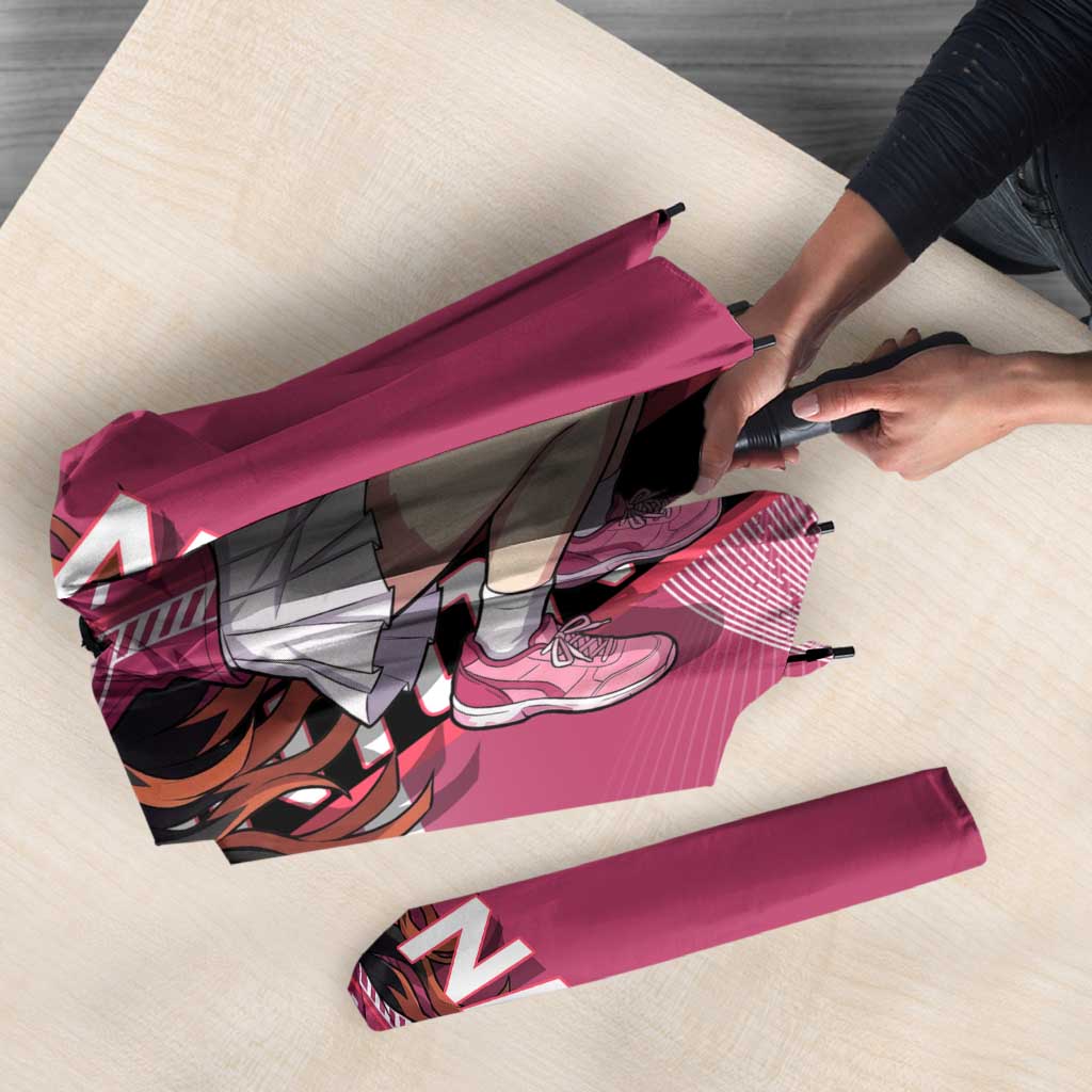 Personalized Nezuko Kamado Demon Slayer Badminton Cheerleader Umbrella with Pom Poms and Pink White Graphic Design - The Mazicc