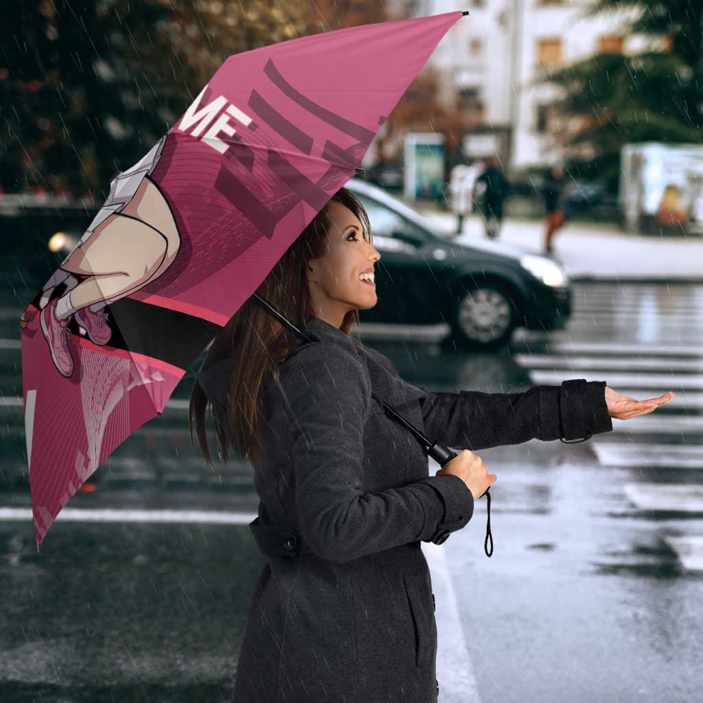 Personalized Nezuko Kamado Demon Slayer Badminton Cheerleader Umbrella with Pom Poms and Pink White Graphic Design - The Mazicc